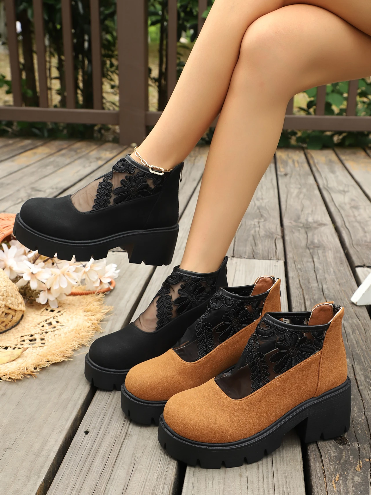 Women Lace Mesh Ankle Boots Floral Embroidery Platform Block Heel Side Zipper Soft Suede Vintage Daily Outdoor Ladie Short Boots
Women Lace Mesh Ankle Boots Floral Embroidery Platform Block Heel Side Zipper Soft Suede Vintage Daily Outdoor Ladie Short Boots