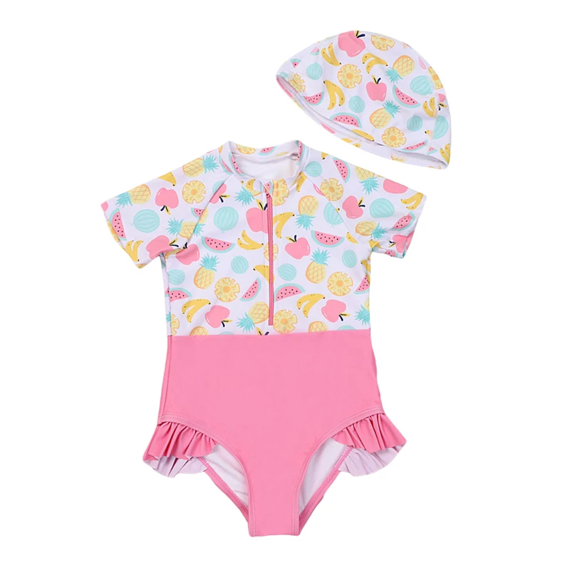 Toddler Girls Rash Guard Swimsuit with Hat 2 Pcs Set Fruits Pattern Zip Up Short Sleeve Crew Neck Baby Girls Swimwears
Toddler Girls Rash Guard Swimsuit with Hat 2 Pcs Set Fruits Pattern Zip Up Short Sleeve Crew Neck Baby Girls Swimwears