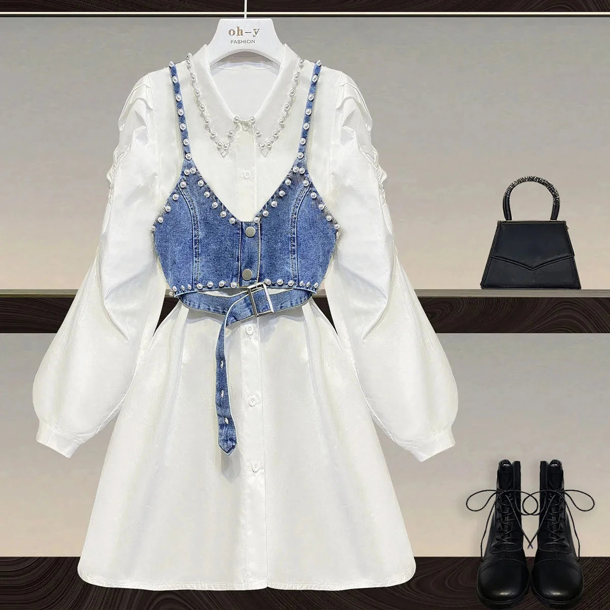 Women Spring Streetwear Fashion Two Pieces Set Korean Casual Single Breasted Shirt Dress+denim Beading Vest Suits 4XL
Women Spring Streetwear Fashion Two Pieces Set Korean Casual Single Breasted Shirt Dress+denim Beading Vest Suits 4XL
