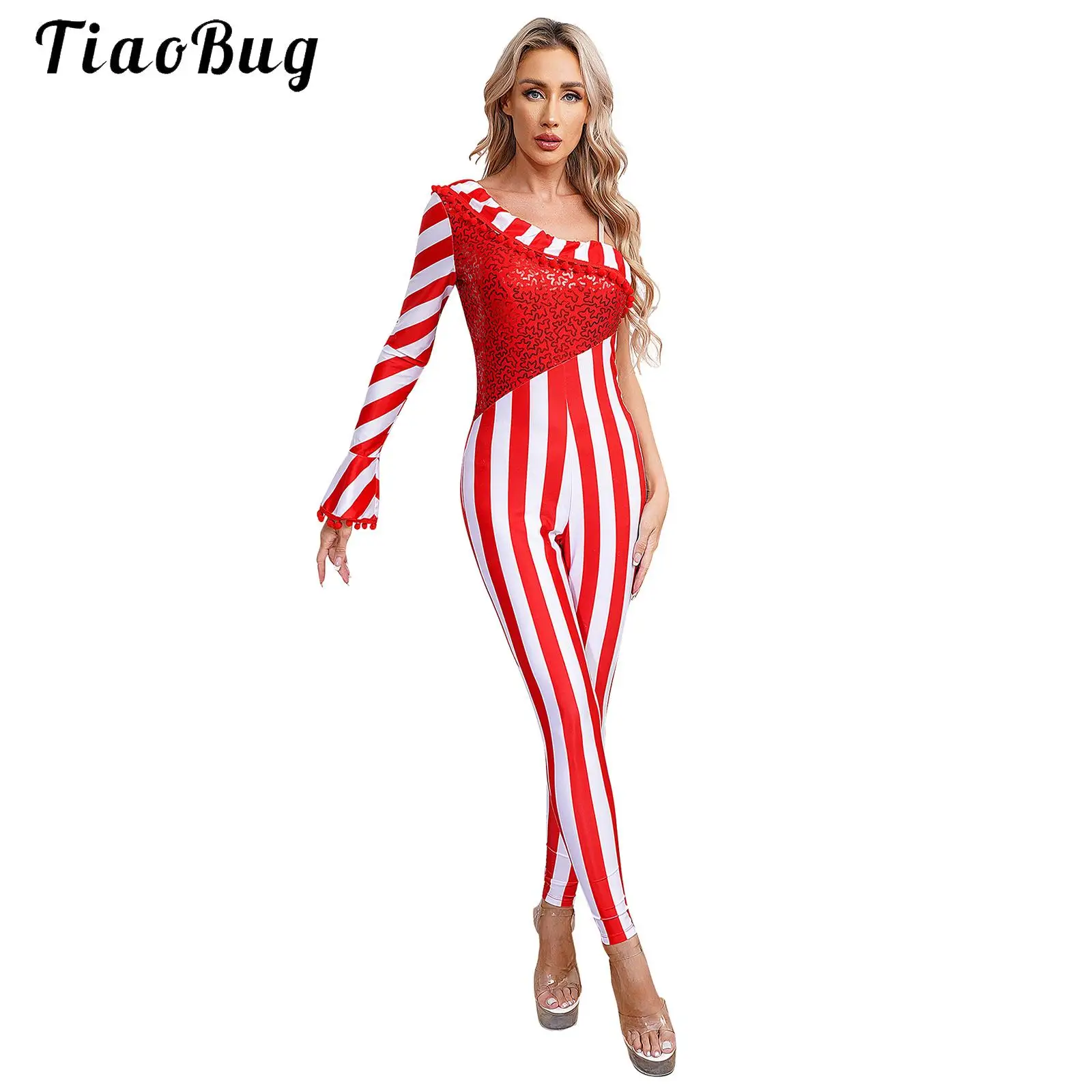 Womens Candy Cane Christmas Dance Bodysuit Jumpsuit One Shoulder Sequin Artistic Gymnastics Full Unitards Gymnastics Dancewear
Womens Candy Cane Christmas Dance Bodysuit Jumpsuit One Shoulder Sequin Artistic Gymnastics Full Unitards Gymnastics Dancewear