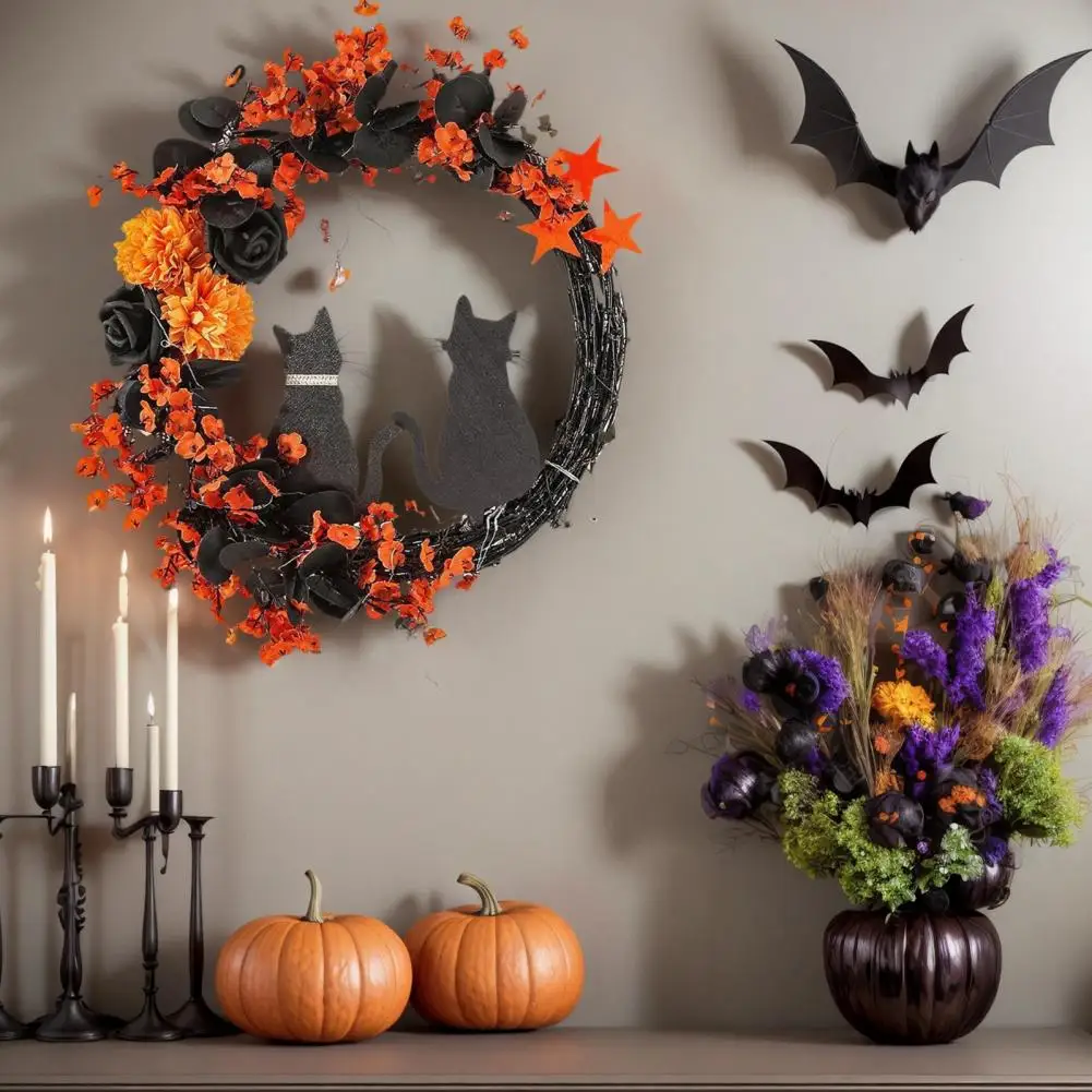 Dark Style Rose Garland Halloween Floral Garland with String Lights Black Cat Silhouette Wreath Moon Cat for Front for Door
Dark Style Rose Garland Halloween Floral Garland with String Lights Black Cat Silhouette Wreath Moon Cat for Front for Door