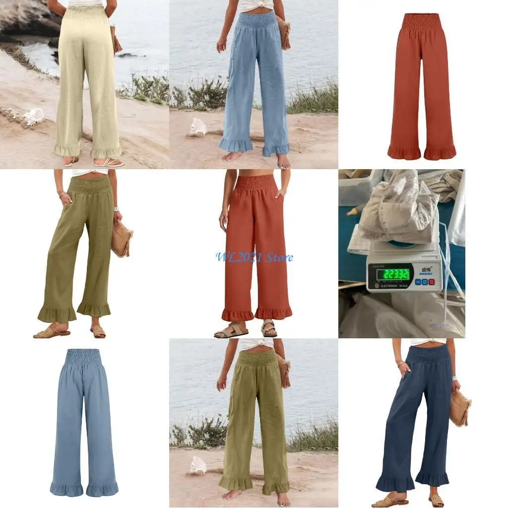 G5GC Women's Elegant Linen Trousers Ruffled Trim Smocked Waist Wide Leg Lounges Pants
G5GC Women's Elegant Linen Trousers Ruffled Trim Smocked Waist Wide Leg Lounges Pants