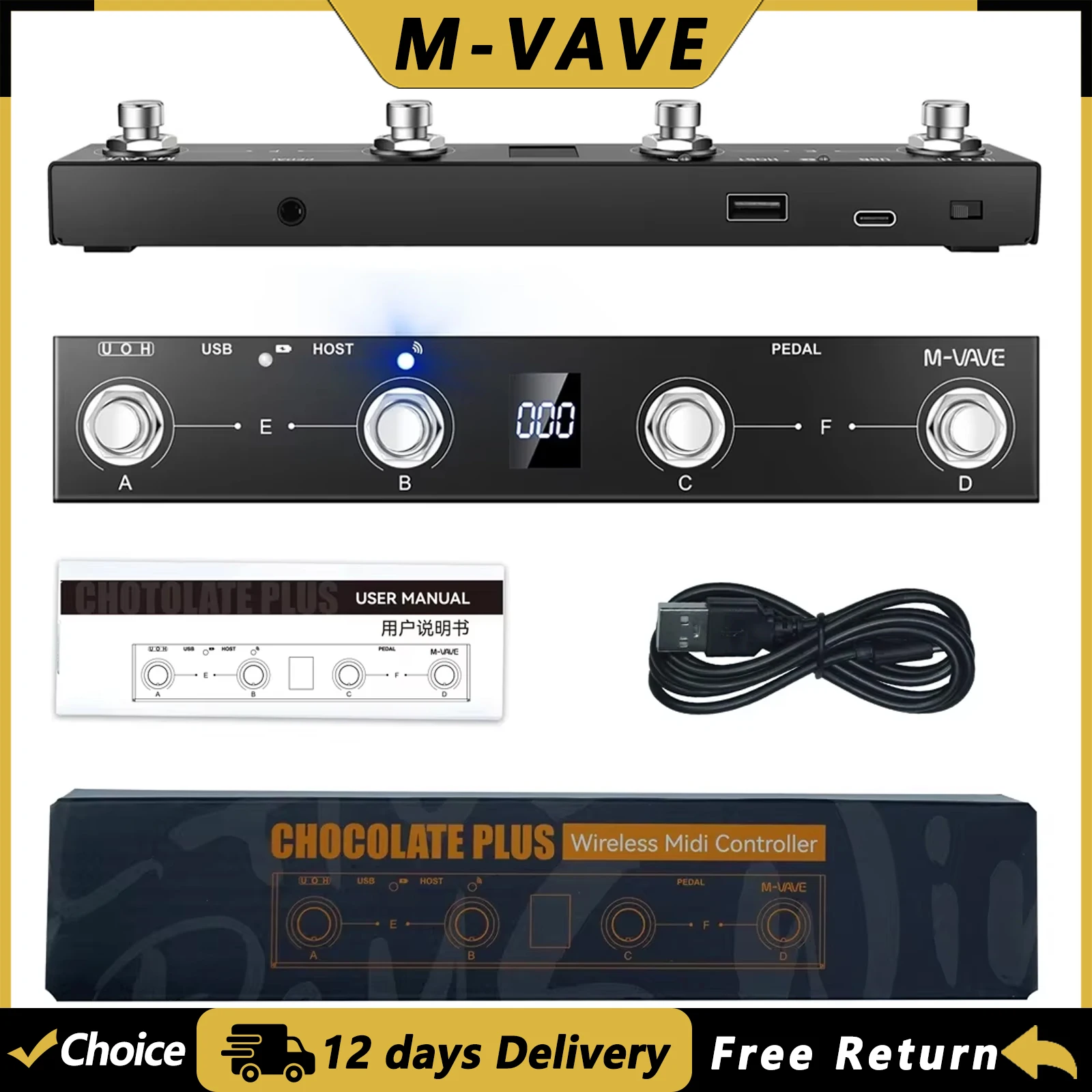 M-VAVE Chocolate Plus Keyboard Wireless MIDI Controller 4 Buttons Foot Switch Supports MIDI Host Interface Control Function
M-VAVE Chocolate Plus Keyboard Wireless MIDI Controller 4 Buttons Foot Switch Supports MIDI Host Interface Control Function