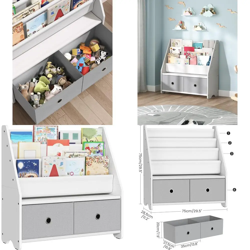 Детская книжная полка и хранилище игрушек, 4-уровневая детская книжная полка большой вместимости, детский книжный шкаф на слинге, для детской комнаты, детской комнаты, игровой комнаты, белый
Детская книжная полка и хранилище игрушек, 4-уровневая детская книжная полка большой вместимости, детский книжный шкаф на слинге, для детской комнаты, детской комнаты, игровой комнаты, белый