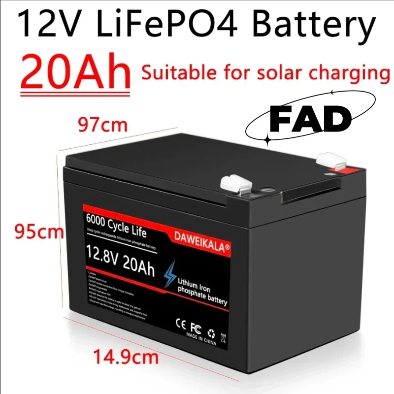 New 12V 20Ah Battery LiFePO4 DeepCycle Rechargeable Battery With 20A BMS For Solar Wind Power Marine Fish Finder Ride-on Toy
New 12V 20Ah Battery LiFePO4 DeepCycle Rechargeable Battery With 20A BMS For Solar Wind Power Marine Fish Finder Ride-on Toy