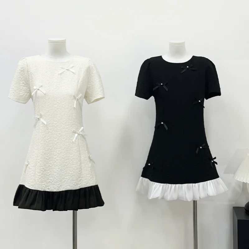 French Round Neck Bubble Sleeve Bow Dress Women White Black Sweet Summer Color Matching Ruffled A Line Chic Female Short Dress
French Round Neck Bubble Sleeve Bow Dress Women White Black Sweet Summer Color Matching Ruffled A Line Chic Female Short Dress