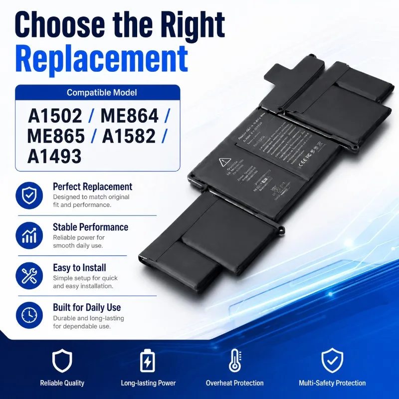 Replacement Battery for Apple MacBook Pro A1502 Air A1493 A1582 ME864 ME865 6800mAh High battery life Capacity Li-ion with Tools
Replacement Battery for Apple MacBook Pro A1502 Air A1493 A1582 ME864 ME865 6800mAh High battery life Capacity Li-ion with Tools