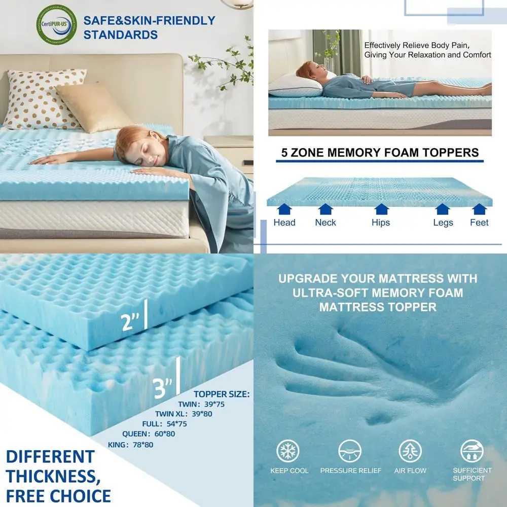 3 Inch Twin Size 5-Zone Memory Foam Mattress Topper for Pressure Relief and Comfort
3 Inch Twin Size 5-Zone Memory Foam Mattress Topper for Pressure Relief and Comfort