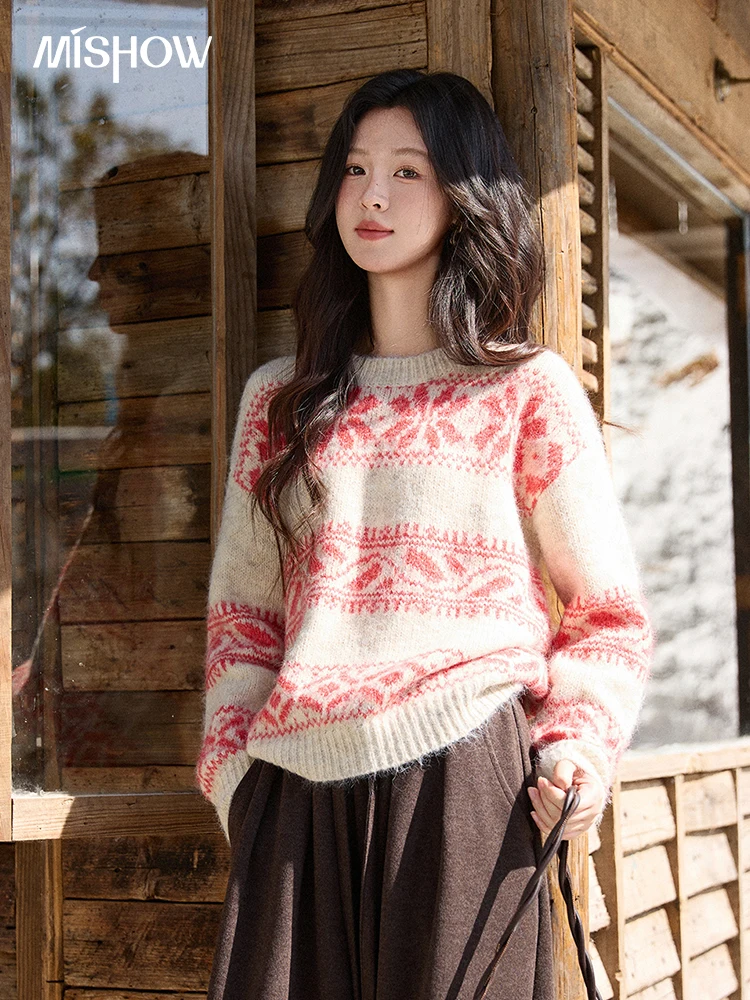 MISHOW Christmas Geometric Jacquard Sweater for Women 2025 Winter Beige White Wool Round Neck Loose Knitted Sweater MXE93Z2938
MISHOW Christmas Geometric Jacquard Sweater for Women 2025 Winter Beige White Wool Round Neck Loose Knitted Sweater MXE93Z2938