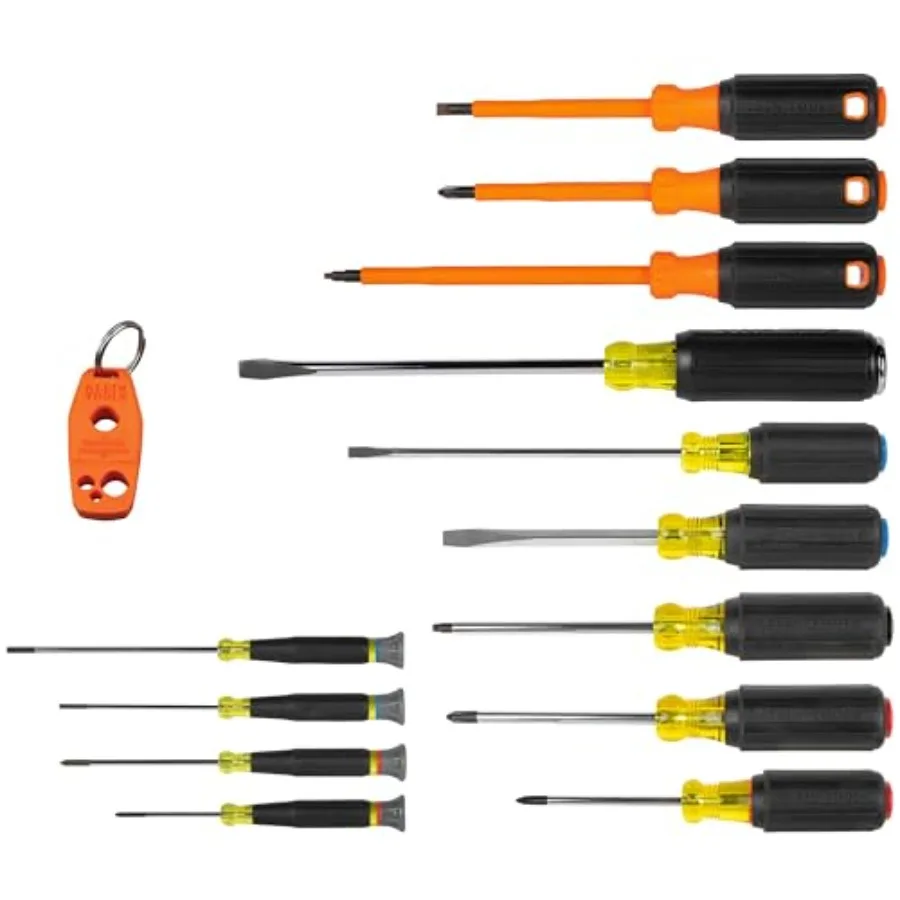 14-Piece Screwdriver Set 4 Precision 5 Standard Drivers with Color-Coded Handles 3 Insulated Screwdrivers 1 Demolition Driver a
14-Piece Screwdriver Set 4 Precision 5 Standard Drivers with Color-Coded Handles 3 Insulated Screwdrivers 1 Demolition Driver a