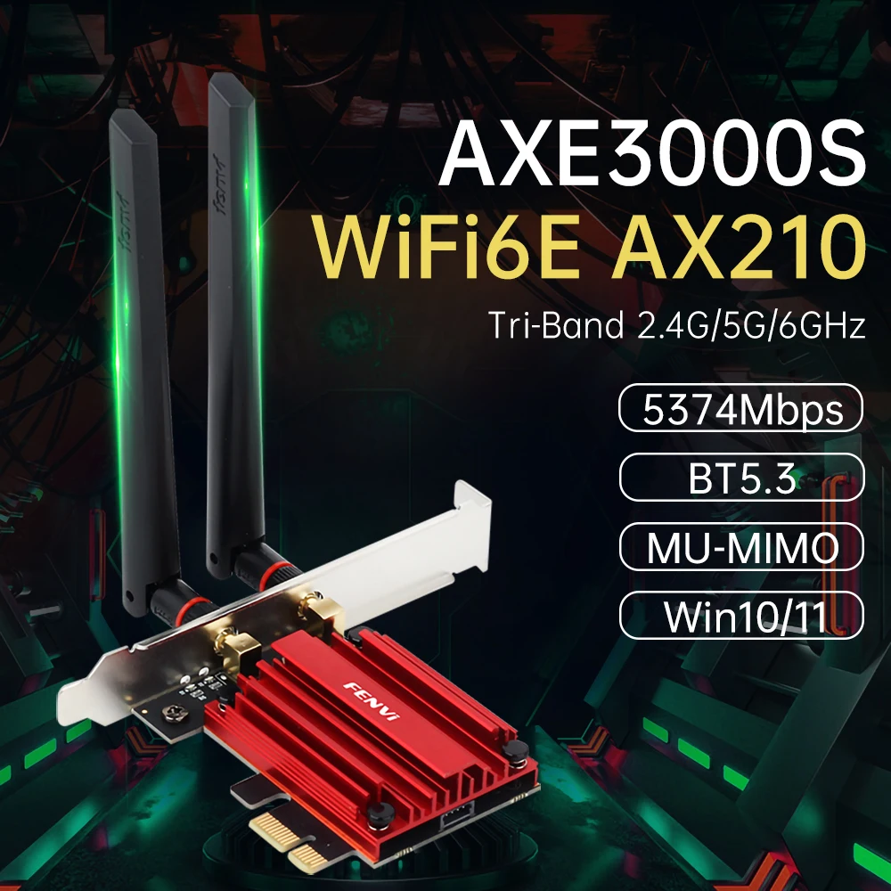 Трехдиапазонная беспроводная сетевая карта FENVI WiFi 6E PCIe AX210, 5374 Мбит/с, 2,4G/5G/6 ГГц, Bluetooth 5,3 с внешней антенной для настольных ПК
Трехдиапазонная беспроводная сетевая карта FENVI WiFi 6E PCIe AX210, 5374 Мбит/с, 2,4G/5G/6 ГГц, Bluetooth 5,3 с внешней антенной для настольных ПК