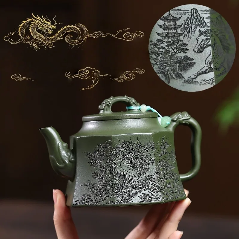 330ML Natural Original Green Clay Handmade Imperial Dragon Eight Directions Premium Kung Fu Tea Set Ceramic Teapot for Home
330ML Natural Original Green Clay Handmade Imperial Dragon Eight Directions Premium Kung Fu Tea Set Ceramic Teapot for Home