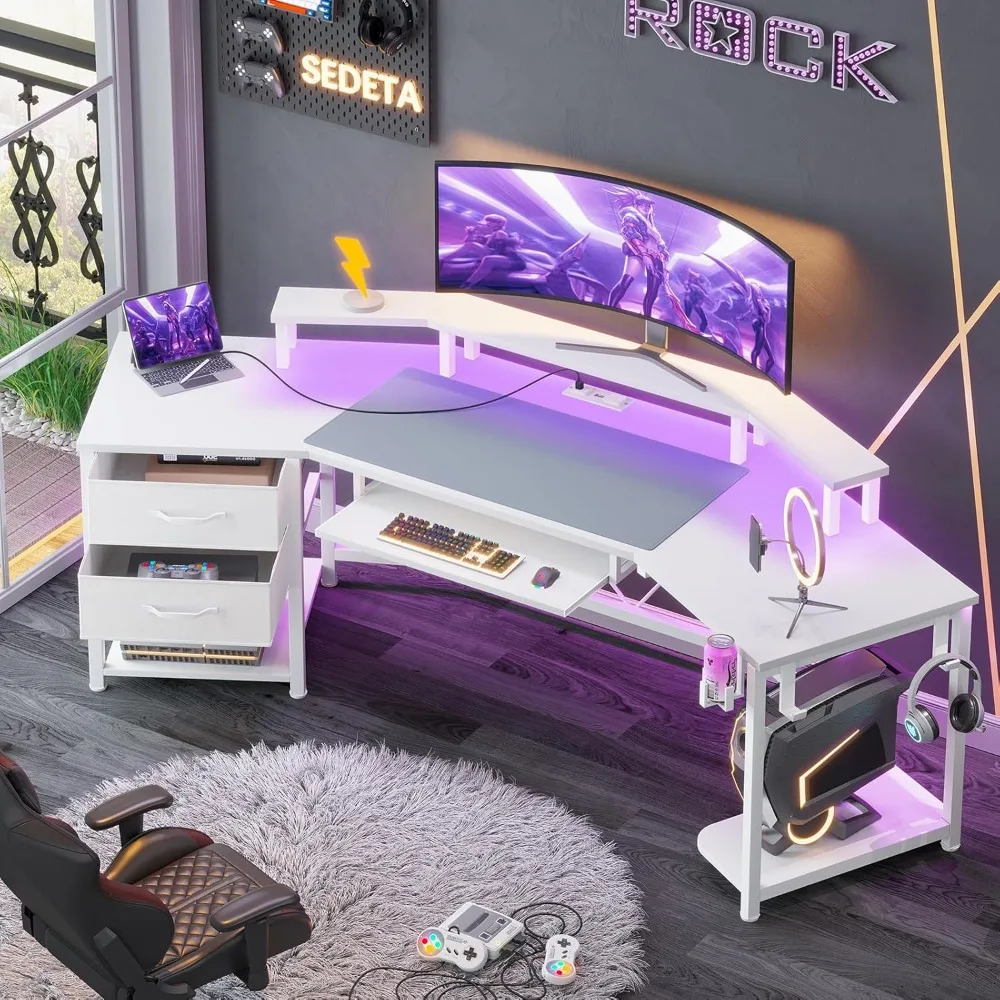 79" Gaming Desk, Computer Desk with 2 Fabric Drawers & LED Light, L Shaped Gaming Desk with Storage Shelf for Home Office
79" Gaming Desk, Computer Desk with 2 Fabric Drawers & LED Light, L Shaped Gaming Desk with Storage Shelf for Home Office