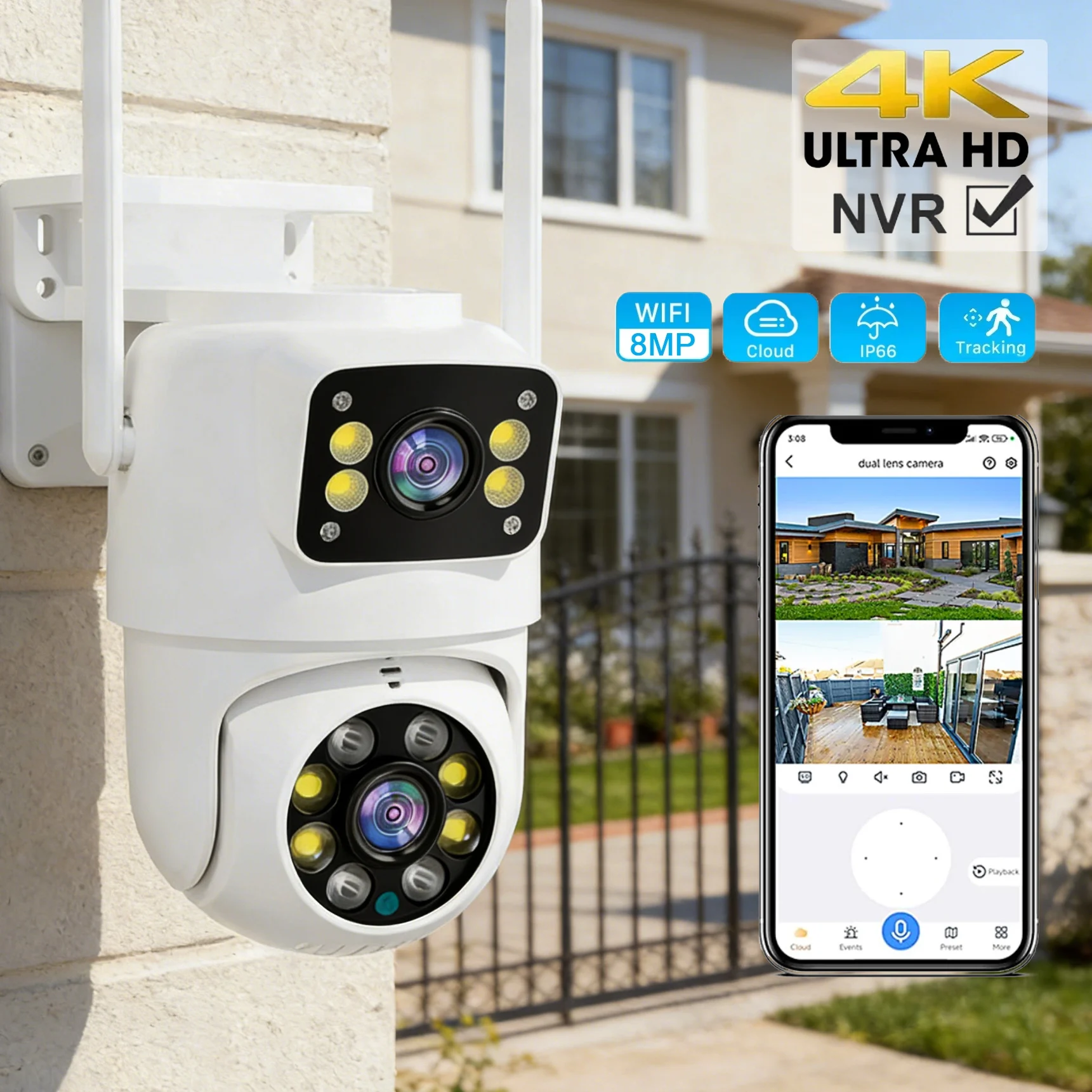 CareCam Pro Dual-Lens Dual-Screen PTZ Security Camera - 4K 8MP WiFi Outdoor IP Cam with AI Human Recognition, Video Surveillance
CareCam Pro Dual-Lens Dual-Screen PTZ Security Camera - 4K 8MP WiFi Outdoor IP Cam with AI Human Recognition, Video Surveillance