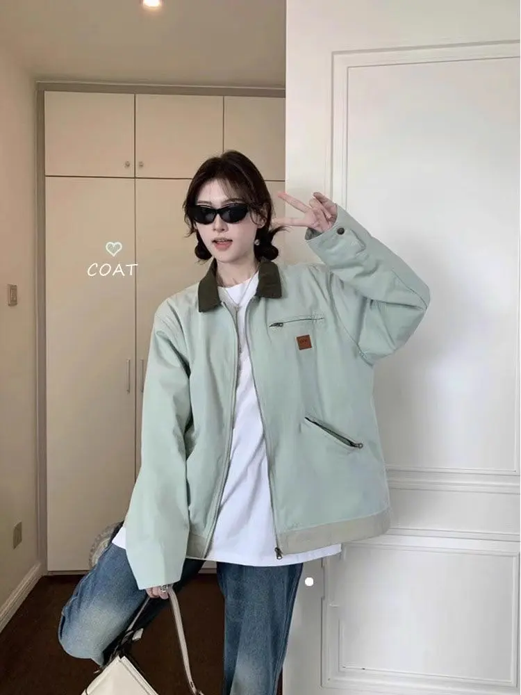 Vintage American Color-Block Bomber Jacket Women Retro Utility Coat Oversized Workwear for Spring Autumn Casual Outerwear
Vintage American Color-Block Bomber Jacket Women Retro Utility Coat Oversized Workwear for Spring Autumn Casual Outerwear