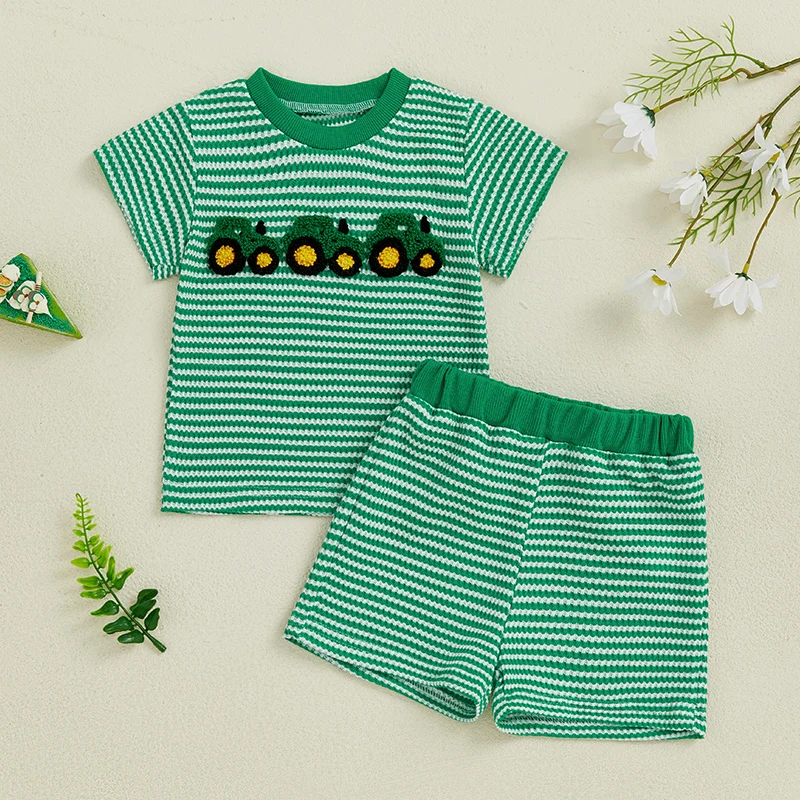 0-3 Years Baby Boys Shorts Set Short Sleeve Embroidery Tractor T-shirt with Striped Shorts Summer Outfit
0-3 Years Baby Boys Shorts Set Short Sleeve Embroidery Tractor T-shirt with Striped Shorts Summer Outfit