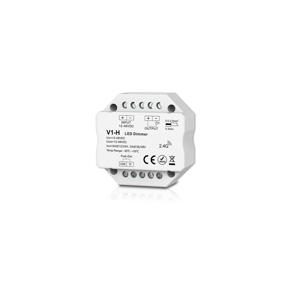 V1-H RF Controller Push-Dim Wall Box Mounting 1CH*4A/8A 12-48VDC 4096 Level 0-100% Smooth Dmosing No Flickering
V1-H RF Controller Push-Dim Wall Box Mounting 1CH*4A/8A 12-48VDC 4096 Level 0-100% Smooth Dmosing No Flickering