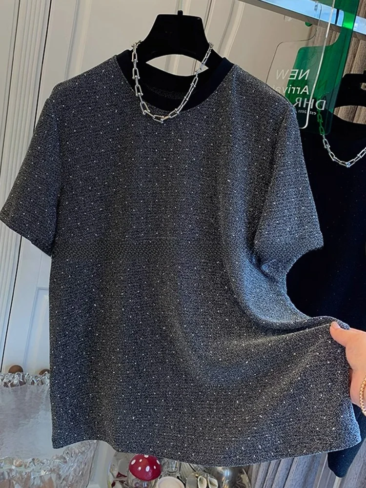 Fashionable Loose Women's T-Shirt with Shiny Threads round Neck Short Sleeve Easy to Match Commute Style Basic Sensation
Fashionable Loose Women's T-Shirt with Shiny Threads round Neck Short Sleeve Easy to Match Commute Style Basic Sensation