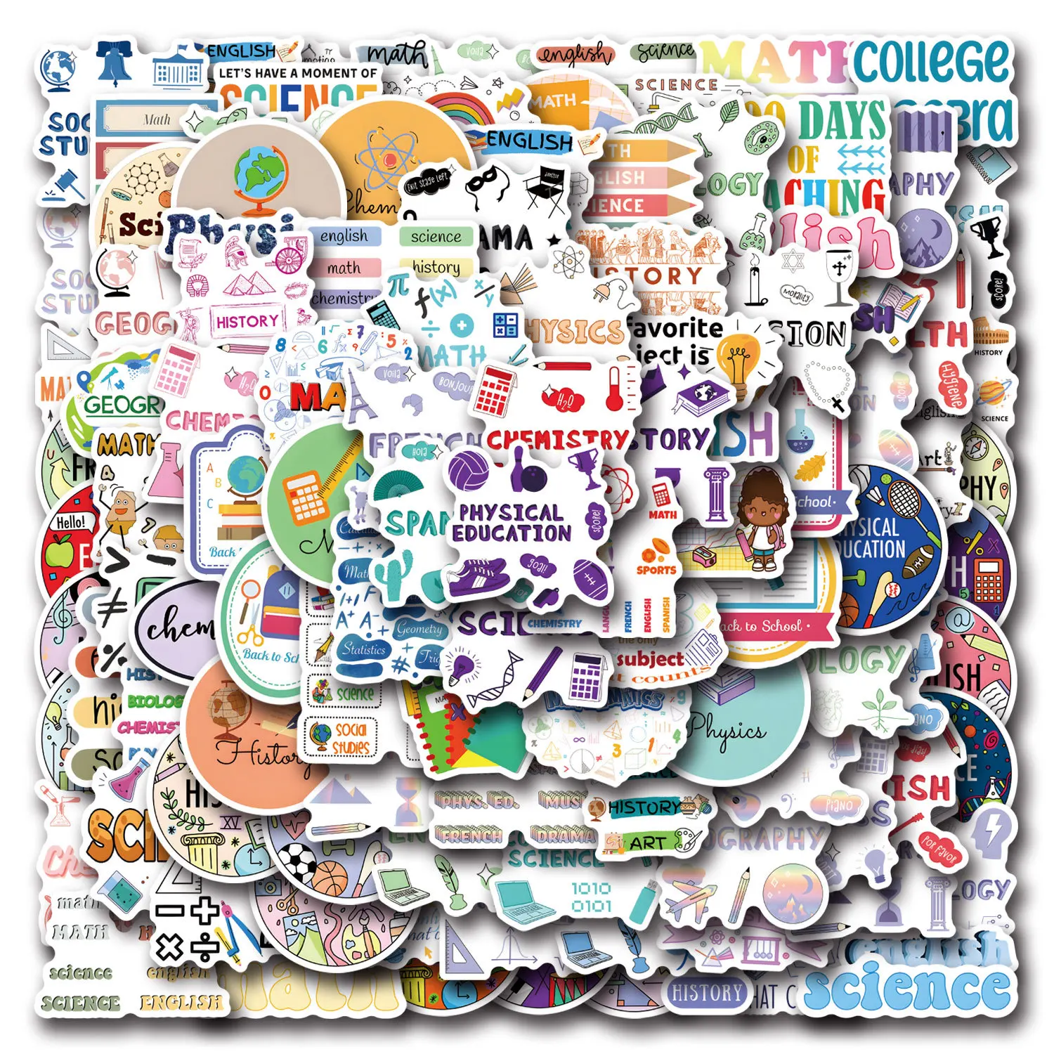 10/30/55/110PCS School Subject Sticker Creative Graffiti Decorative Luggage Guitar Stationery Box Scrapbook Waterproof Decal
10/30/55/110PCS School Subject Sticker Creative Graffiti Decorative Luggage Guitar Stationery Box Scrapbook Waterproof Decal