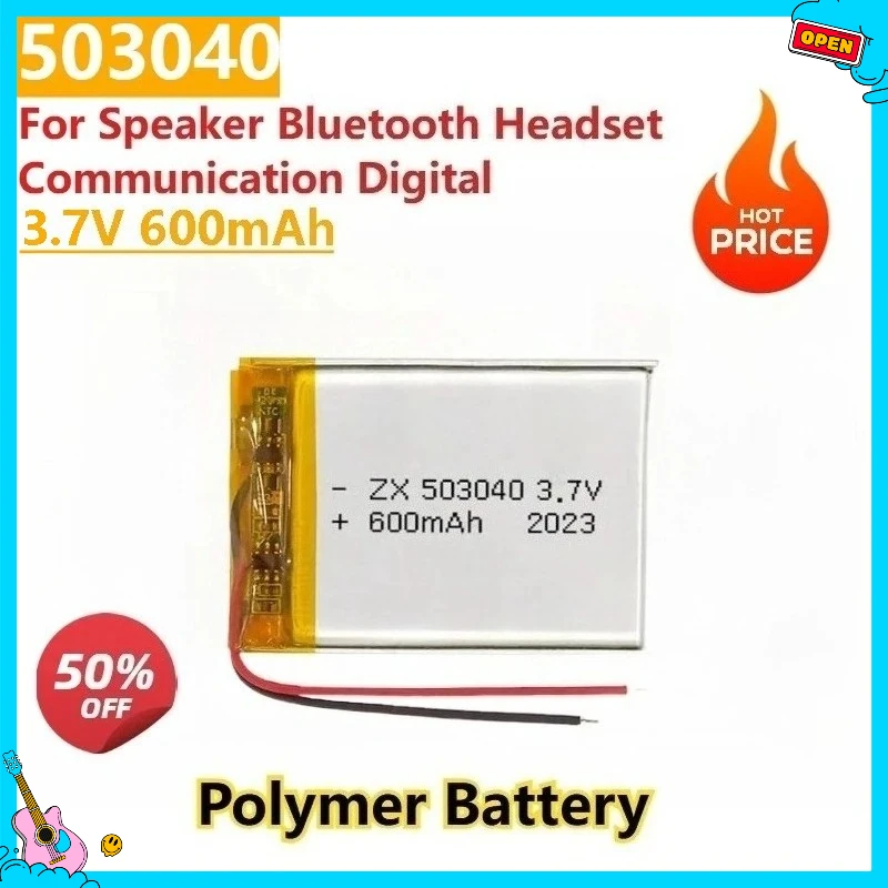 New Replacement 503040 3.7V 600mAh Polymer Batteries for Speaker Bluetooth Headset Communication Digital
New Replacement 503040 3.7V 600mAh Polymer Batteries for Speaker Bluetooth Headset Communication Digital