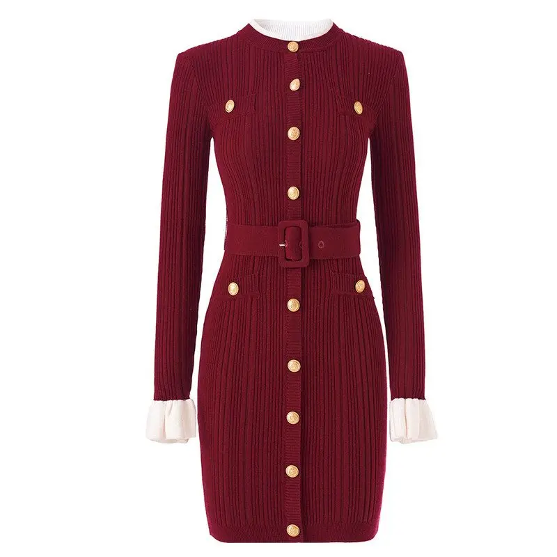 Spring Autumn Knitted Wool Blend Belted Waist Flared Sleeve Dress Elegant Lady Style Cross-Border Bodycon Skirt Long Sleeve
Spring Autumn Knitted Wool Blend Belted Waist Flared Sleeve Dress Elegant Lady Style Cross-Border Bodycon Skirt Long Sleeve