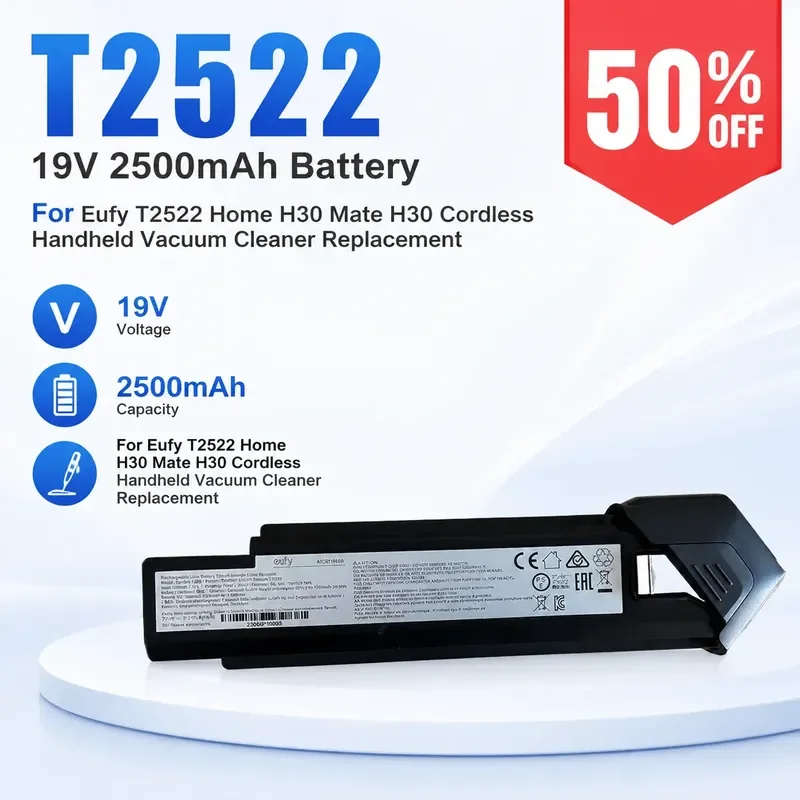19V 2500mAh Battery For Eufy T2522 Home H30 Mate H30 Cordless Handheld Vacuum Cleaner Replacement
19V 2500mAh Battery For Eufy T2522 Home H30 Mate H30 Cordless Handheld Vacuum Cleaner Replacement