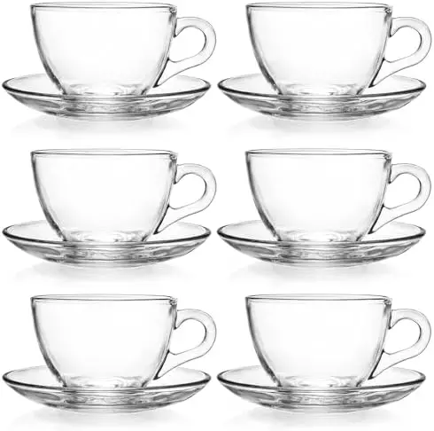 Tosnail 6-Pack 7 oz Glass Tea Cups & Saucers – Clear Glass Coffee Mugs Set
Tosnail 6-Pack 7 oz Glass Tea Cups & Saucers – Clear Glass Coffee Mugs Set