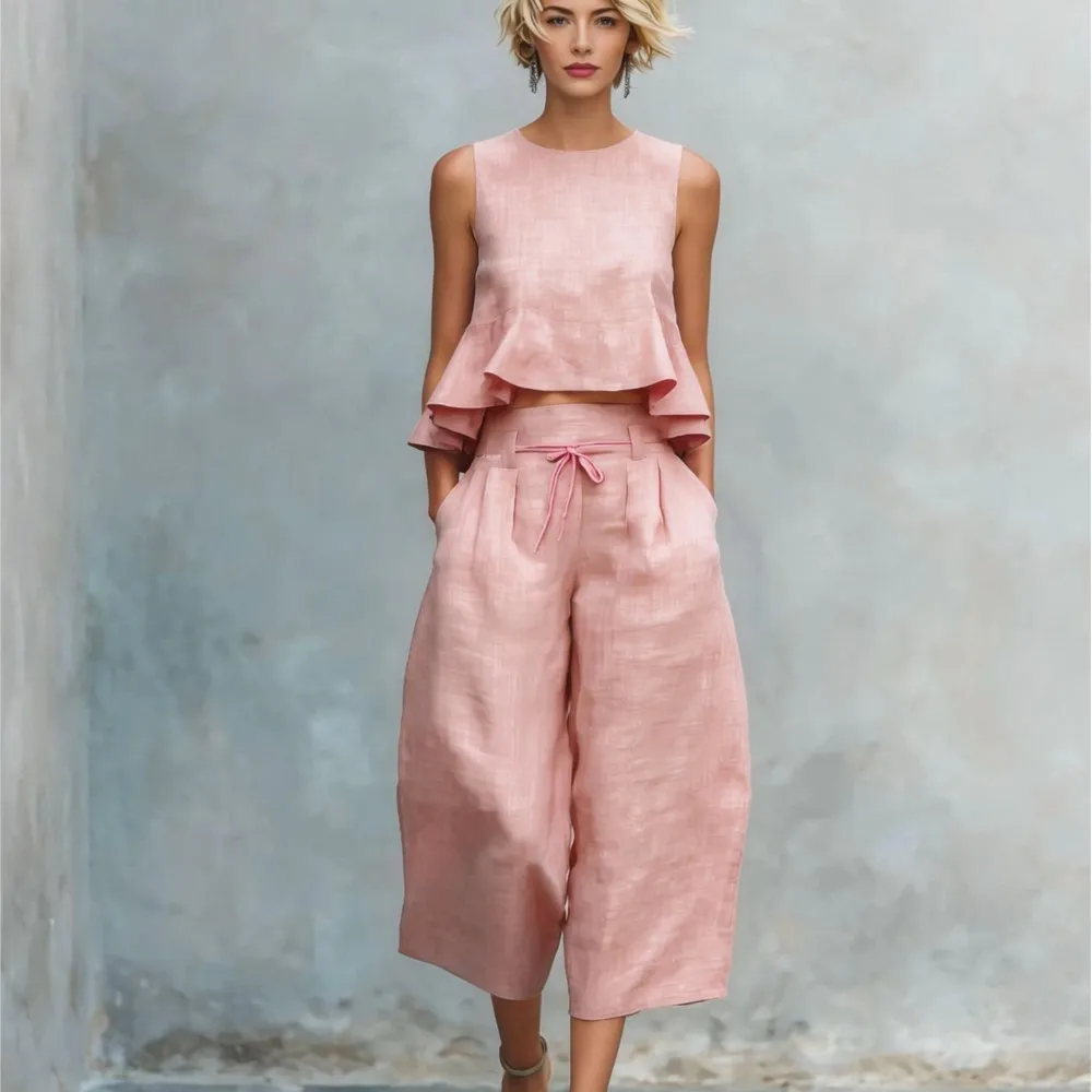Ruffled Irregular T-shirt Wide Leg Pants 2-piece Set New Summer Women's Casual Round Neck Sleeveless Top Lace-up Pants Set
Ruffled Irregular T-shirt Wide Leg Pants 2-piece Set New Summer Women's Casual Round Neck Sleeveless Top Lace-up Pants Set