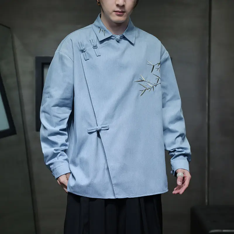 Foufurieux New Chinese Style Denim Jacket Tang Style Men's Long Sleeved Shirt Embroidered Buckle Improved Hanfu Shirt Trend
Foufurieux New Chinese Style Denim Jacket Tang Style Men's Long Sleeved Shirt Embroidered Buckle Improved Hanfu Shirt Trend