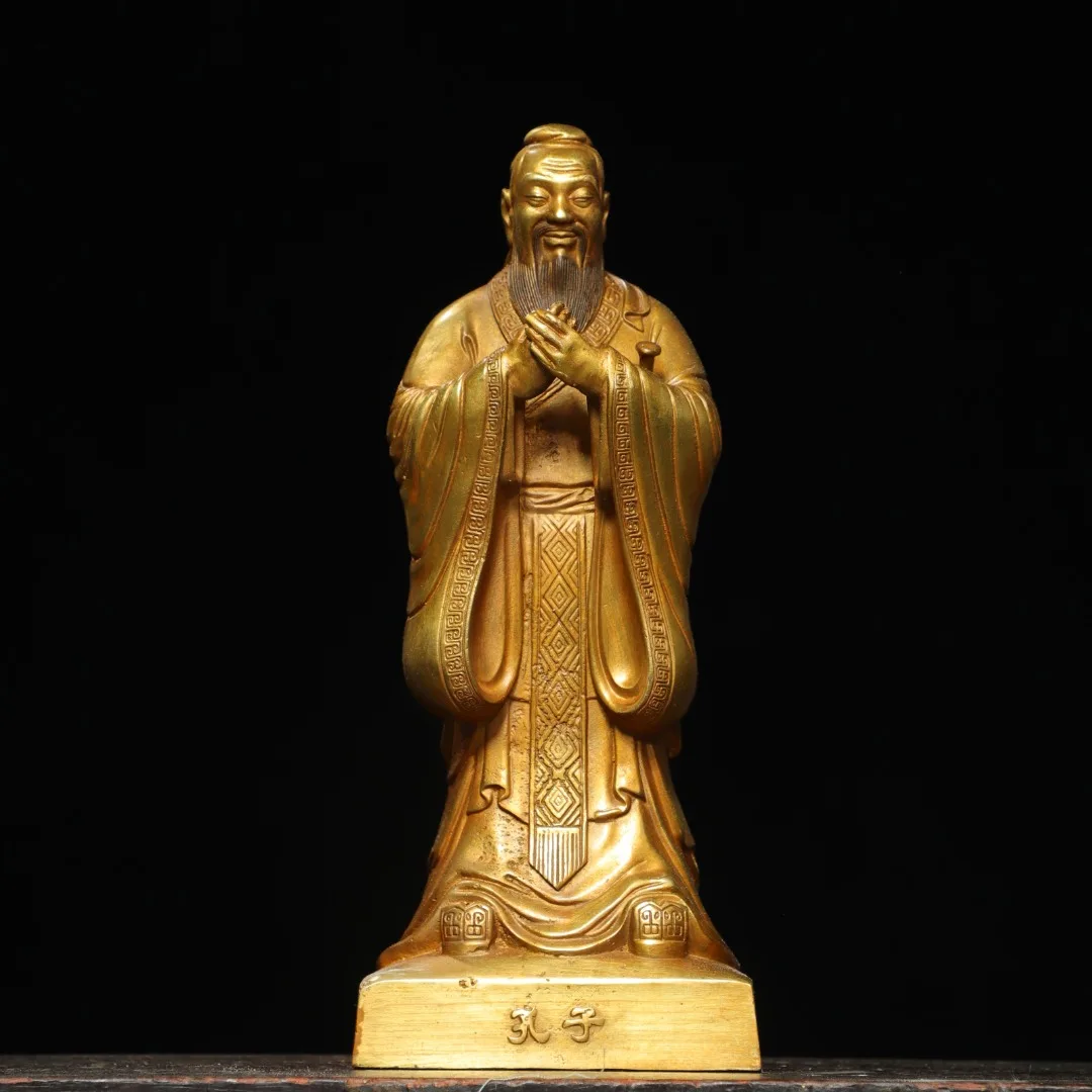 10"Collection Old Bronze Gilded Cinnabar Confucius statue Founder of Confucianism thinker Standing like Worship Hall
10"Collection Old Bronze Gilded Cinnabar Confucius statue Founder of Confucianism thinker Standing like Worship Hall