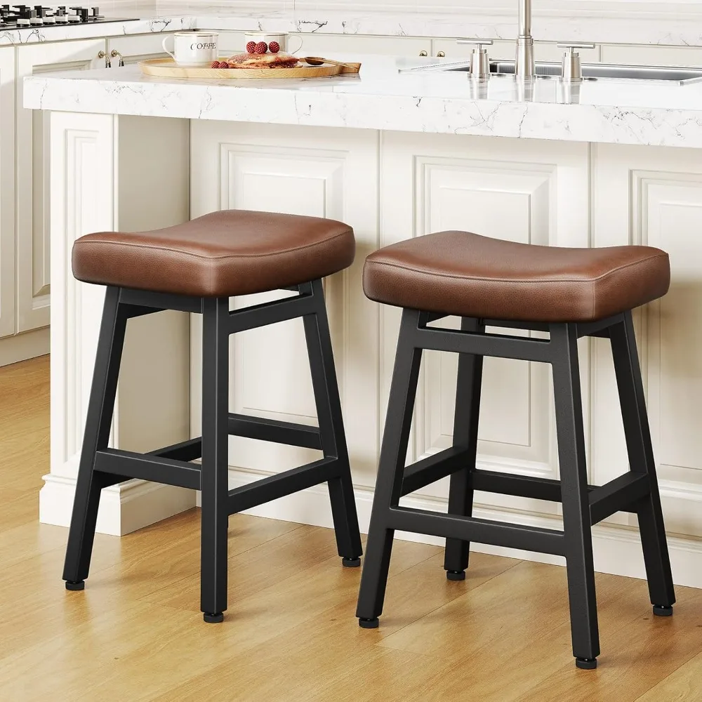 Counter Height Bar Stools Set of 2, 24 Inch Barstools for Kitchen Counter, Kitchen Stools with Bonded Leather Saddle Seats & Hea
Counter Height Bar Stools Set of 2, 24 Inch Barstools for Kitchen Counter, Kitchen Stools with Bonded Leather Saddle Seats & Hea