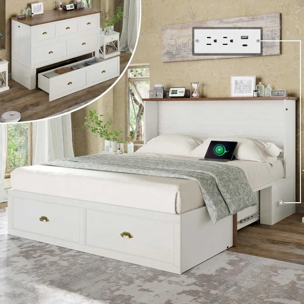 Queen Size Murphy Bed, Farmhouse Wooden Cabinet with Charging Station and Storage Drawer for Bedroom/Office/Guest Room,
Queen Size Murphy Bed, Farmhouse Wooden Cabinet with Charging Station and Storage Drawer for Bedroom/Office/Guest Room,