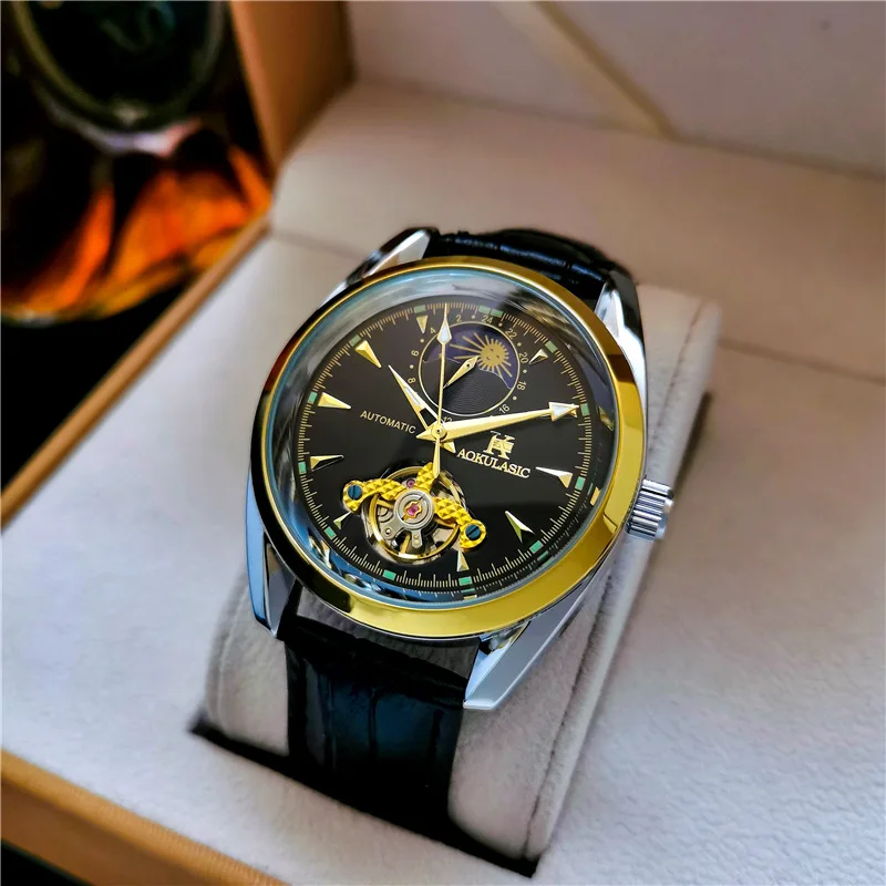 Stainless Steel Sun-Moon-Star Tourbillon Luminous Waterproof Genuine Leather Strap Self-Wind Automatic Watch for Men
Stainless Steel Sun-Moon-Star Tourbillon Luminous Waterproof Genuine Leather Strap Self-Wind Automatic Watch for Men