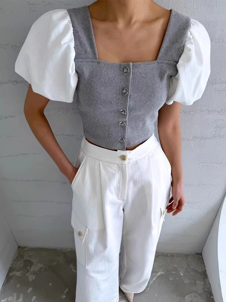 KUSAHIKI Splicing Puff Sleeve Shirt for Women's Summer New Slim Fit Square Neck Cardigan Top
KUSAHIKI Splicing Puff Sleeve Shirt for Women's Summer New Slim Fit Square Neck Cardigan Top