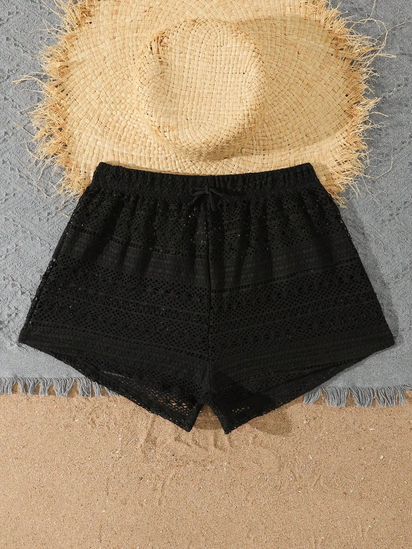 Black Hollow Lace Beach Shorts Women Summer Breathable Cover Up Drawstring Waist
Black Hollow Lace Beach Shorts Women Summer Breathable Cover Up Drawstring Waist