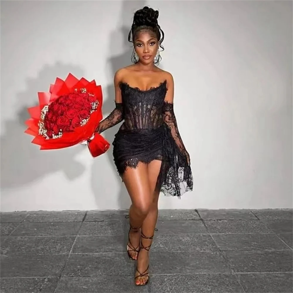 Black Sheer Lace Short Prom Dresses Black Girls Birthday Party Dresses African Mini Cocktail Dresses Homecoming Customized
Black Sheer Lace Short Prom Dresses Black Girls Birthday Party Dresses African Mini Cocktail Dresses Homecoming Customized