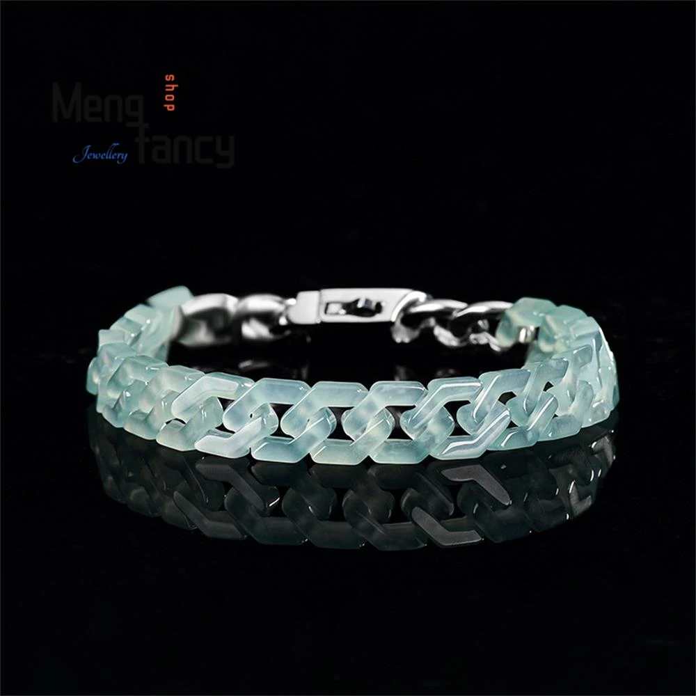Natural A-grade Jadeite Ice Type Blue Water Cuban Chain Bracelet Titanium Steel Hip-hop Style Individual Trendy Women's Jewelry
Natural A-grade Jadeite Ice Type Blue Water Cuban Chain Bracelet Titanium Steel Hip-hop Style Individual Trendy Women's Jewelry