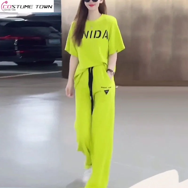 Summer new casual sports suit women's fashion slim fit temperament short sleeved+wide leg pants two-piece set
Summer new casual sports suit women's fashion slim fit temperament short sleeved+wide leg pants two-piece set