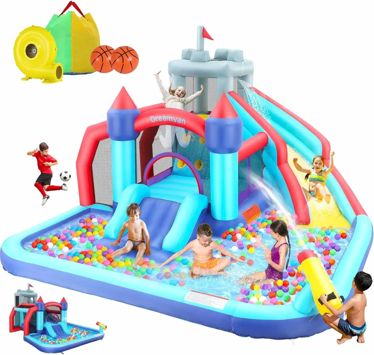 Inflatable Water Slide, 10 in 1 Bounce House Water Park with 580W Blower Climbing Wall, Splash Pool, Cannon, Jump Area, Basketba
Inflatable Water Slide, 10 in 1 Bounce House Water Park with 580W Blower Climbing Wall, Splash Pool, Cannon, Jump Area, Basketba