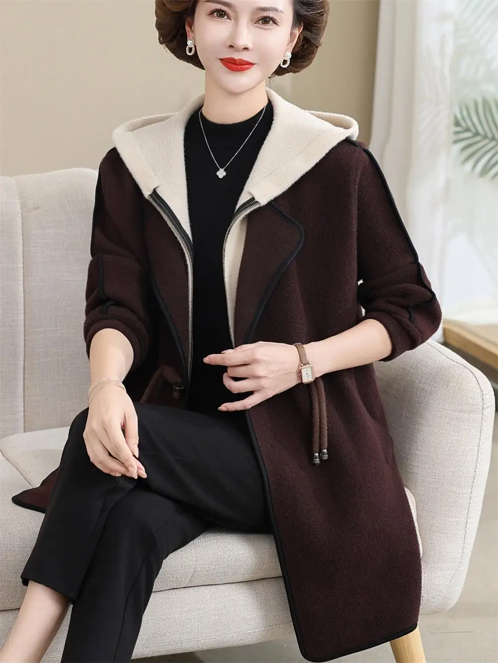 Elegant Knitted Double-Faced Woolen Coat for Middle-Aged Women Autumn Winter Fashion Outerwear Breathable Warm Wear-resistant
Elegant Knitted Double-Faced Woolen Coat for Middle-Aged Women Autumn Winter Fashion Outerwear Breathable Warm Wear-resistant
