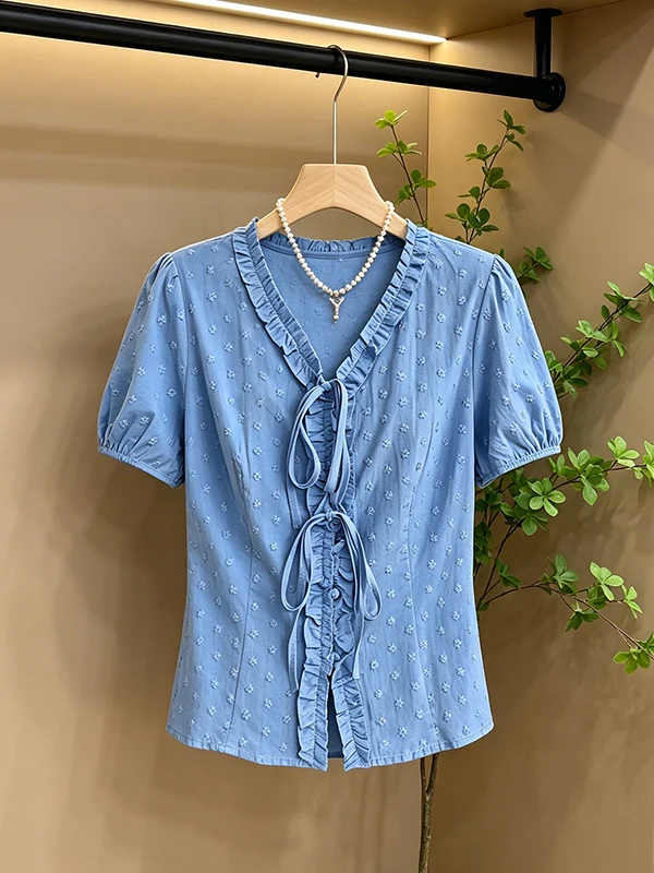 plus Size Blue V-Neck Splice Short Sleeve Shirt Women Slimming Stylish Summer 2026 Korean Style Commute Wind Women's Shirt
plus Size Blue V-Neck Splice Short Sleeve Shirt Women Slimming Stylish Summer 2026 Korean Style Commute Wind Women's Shirt