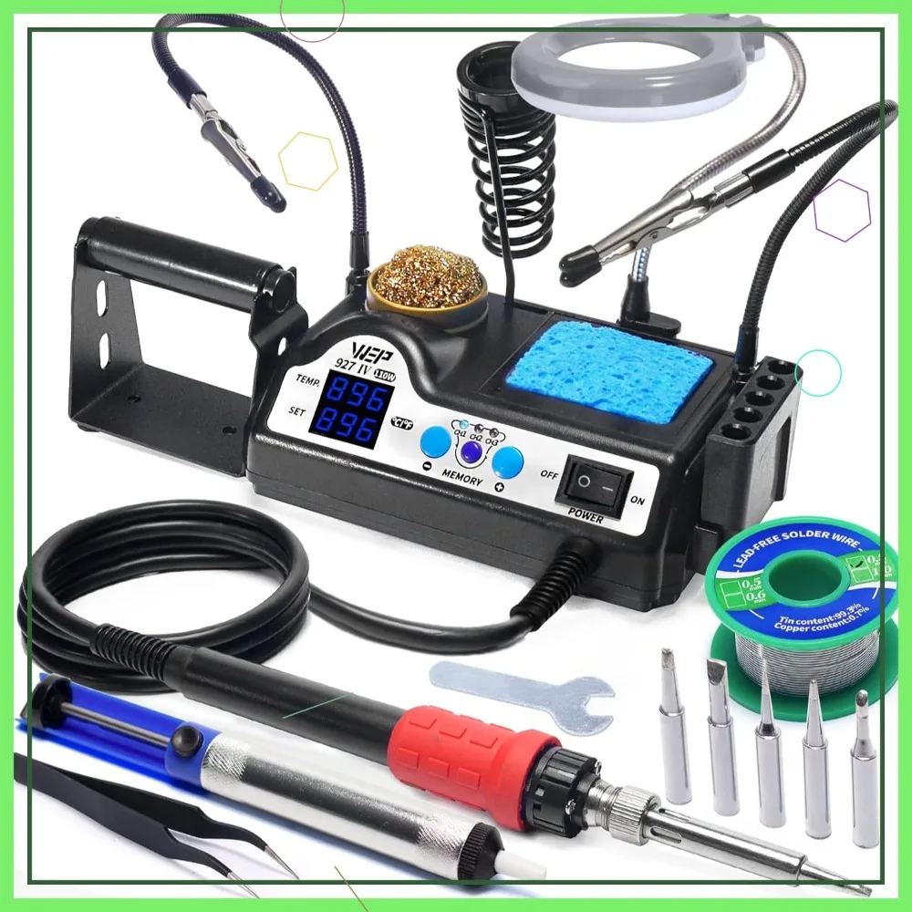 High-Power 110W Soldering Station Kit with LED Magnifier, 5 Tips, Helping Hands & Solder Wire
High-Power 110W Soldering Station Kit with LED Magnifier, 5 Tips, Helping Hands & Solder Wire