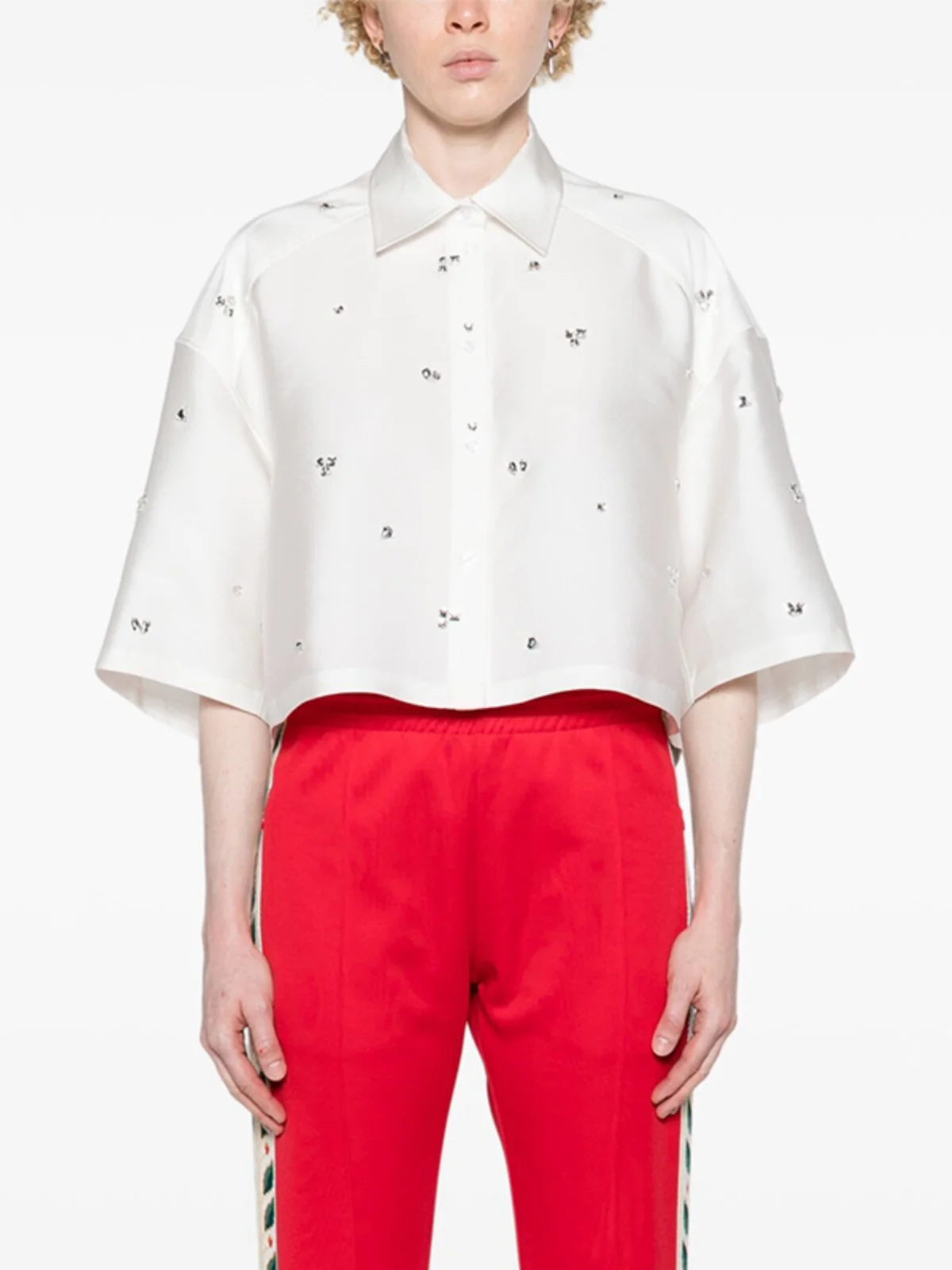 Diamond Decorated Loose Women's White Shirt Casual Style Seven Sleeve Regular Length Pure Color Button Closure
Diamond Decorated Loose Women's White Shirt Casual Style Seven Sleeve Regular Length Pure Color Button Closure