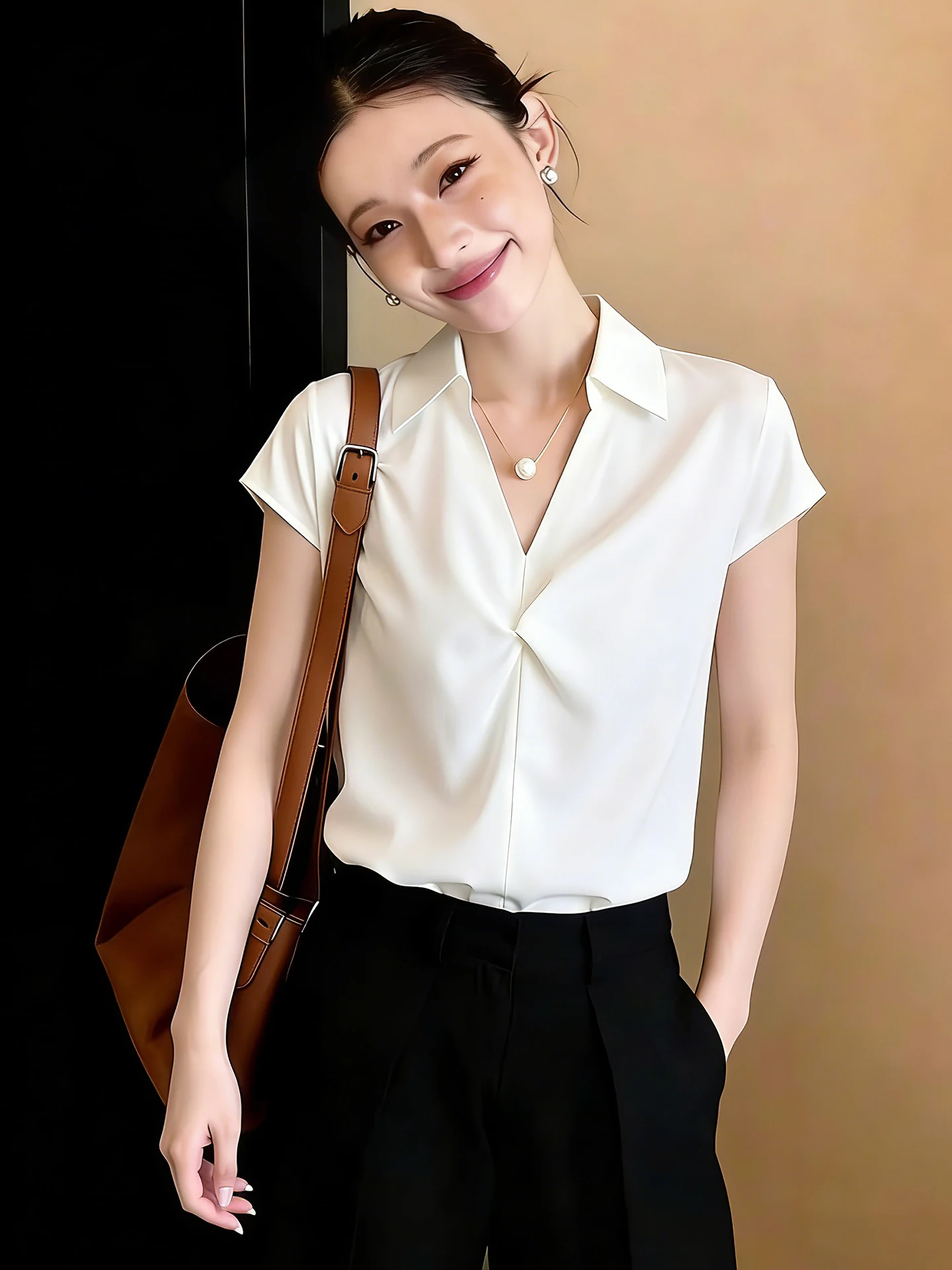 Spring Summer Fashion Commute Color Versatile Short Sleeve Shirt Unique Design Good Looking Overhead Top Women's Silk
Spring Summer Fashion Commute Color Versatile Short Sleeve Shirt Unique Design Good Looking Overhead Top Women's Silk