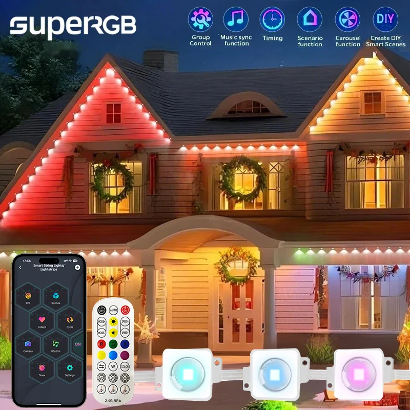 20M APP Permanent Outdoor Eaves LED Lights Waterproof RGB String Lights DIY Scene Christmas Birthday Holiday Party Lighting
20M APP Permanent Outdoor Eaves LED Lights Waterproof RGB String Lights DIY Scene Christmas Birthday Holiday Party Lighting