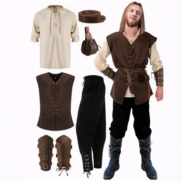 Suit Halloween Men's Renaissance Costume Suit Medieval Pirate Shirt Ankle Strap Pants
Suit Halloween Men's Renaissance Costume Suit Medieval Pirate Shirt Ankle Strap Pants