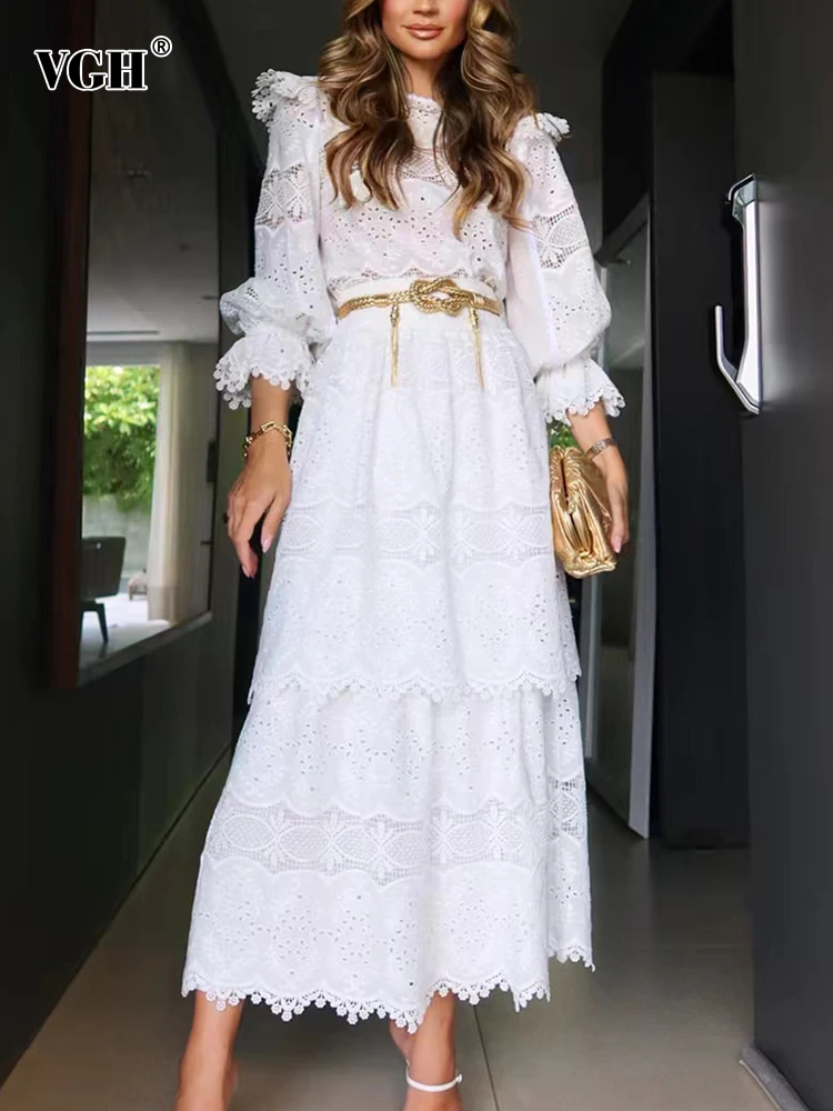 VGH Solid Elegant Two Piece Set For Women Round Neck Lantern Sleeve Short Tops High Waist A Line Skirts Spliced Lace Sets Female
VGH Solid Elegant Two Piece Set For Women Round Neck Lantern Sleeve Short Tops High Waist A Line Skirts Spliced Lace Sets Female