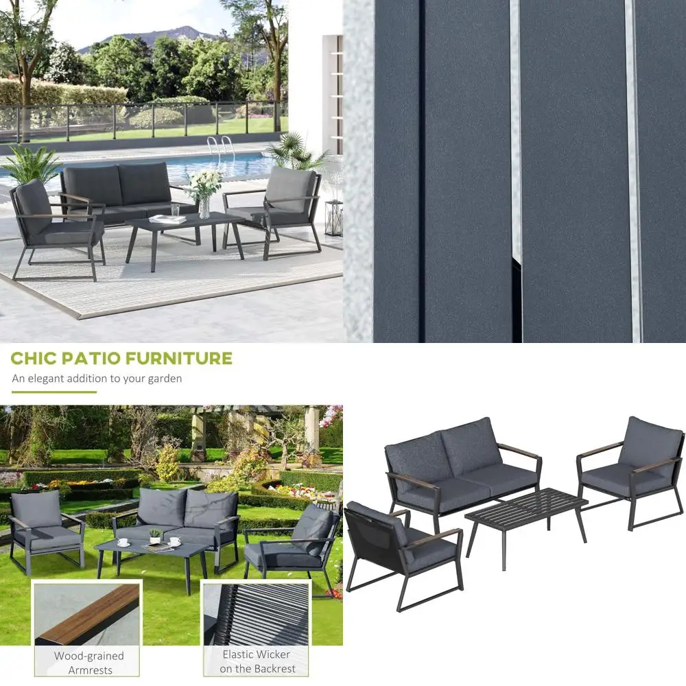 4 Piece Patio urniture Set, Contion Set, Outdoor Garden Soa Set with Armchairs, Loveseat, Center Coee Table and Cushions, k Grey
4 Piece Patio urniture Set, Contion Set, Outdoor Garden Soa Set with Armchairs, Loveseat, Center Coee Table and Cushions, k Grey