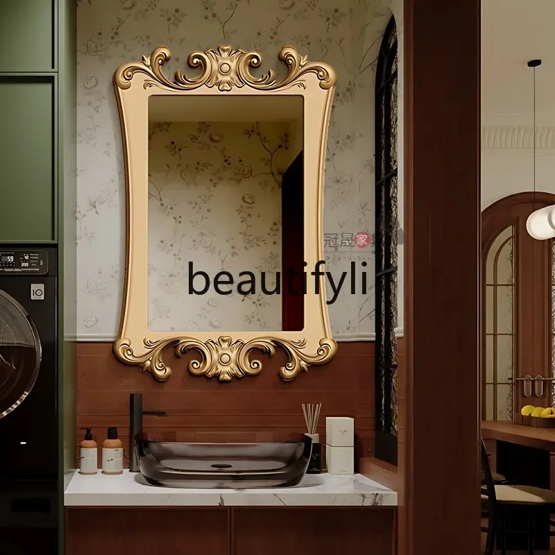 European retro bathroom mirror wall hanging carved makeup mirror living room entrance special-shaped decorative mirror B03
European retro bathroom mirror wall hanging carved makeup mirror living room entrance special-shaped decorative mirror B03