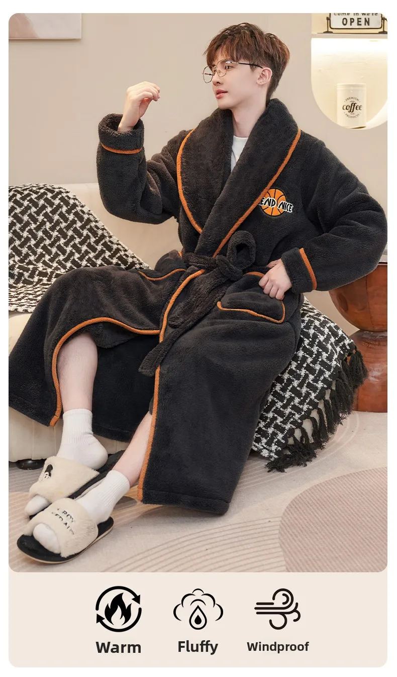 Bata de dormir larga y gruesa de lana coral para hombre, ropa de casa de invierno, pijama, camisón, tela suave, cómoda y tran... Bata de dormir larga y gruesa de lana coral para hombre, ropa de casa de invierno, pijama, camisón, tela suave, cómoda y tran...